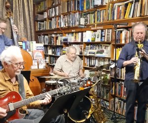 Noah Schenker, Brad Buethe, Ron Vincent, and Bruce Williamson performing at Bird & Beckett Books and Records | Credit: Andrew Gilbert