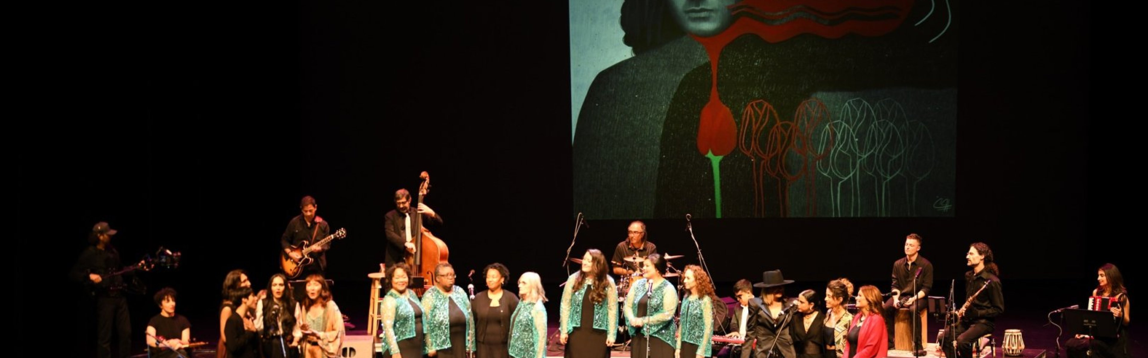 Performers participate in a group song at Let Her Sing 2023 