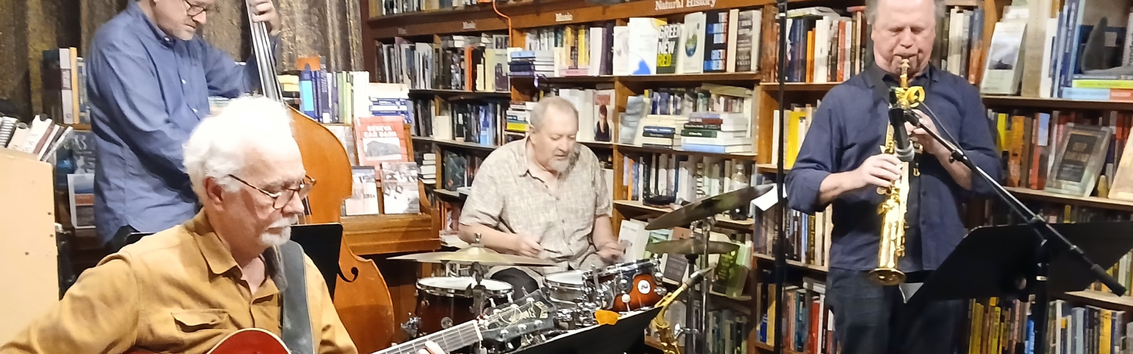 Noah Schenker, Brad Buethe, Ron Vincent, and Bruce Williamson performing at Bird & Beckett Books and Records | Credit: Andrew Gilbert