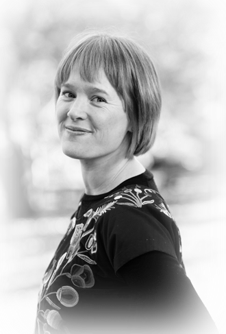 A black and white image of Anne Hege.