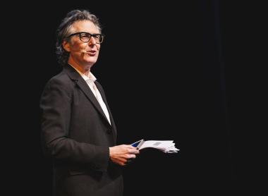Ira Glass speaks Saturday, February 11, 2023 in Zellerbach Hall. (credit: Sandrasonik)