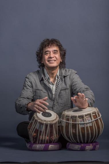 Zakir Hussain and the Masters of Percussion perform Saturday, March 11, 2023 in Zellerbach Hall. Pictured: Zakir Hussain (credit: Paul Joseph)