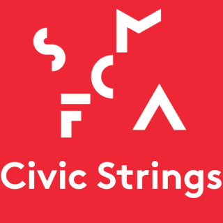 A red banner with the SFCMA logo and "Civic Strings" in white text.