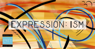orange, black and teal swirls and background with title in black and E4TT logo