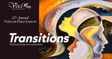 "Transitions" title with multicolor background