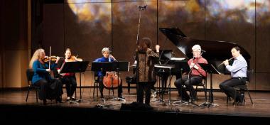 Earplay members: T. Baune, E. Rose, T. Moore, M. Chun, P. Josheff, T. Brody performing on classical instruments