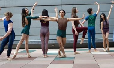 Colburn Dance Academy students posing on the Colburn Plaza.