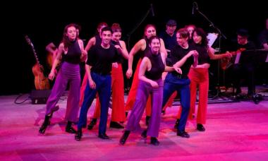 Colburn School tap students in concert on stage.