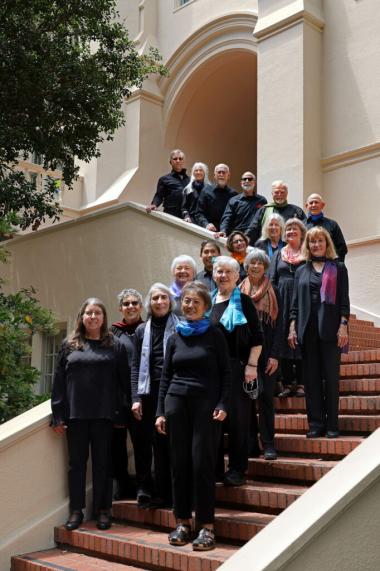 Berkeley Community Chamber Singers on a staircase at UC Berkeley