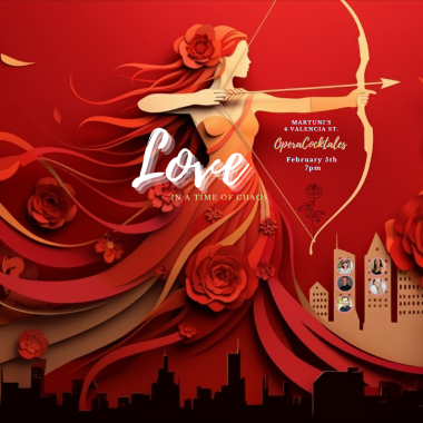 a papercut art piece of a female cupid with a bow and arrow and the information about the show.