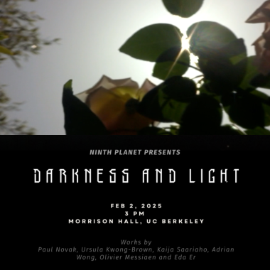 The top of the image shows light shining through a rose bush. The bottom of the image reads "Ninth Planet presents Darkness and Light"