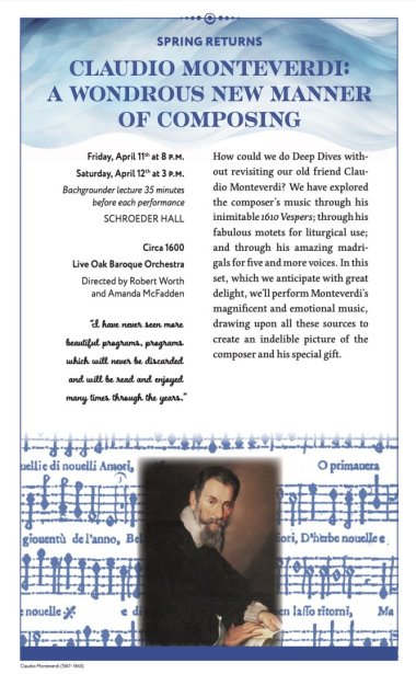 Come see us perform Monteverdi's brilliant and beautiful choral music!