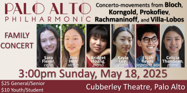 Headshots of 6 young soloists who will be featured in the concert.