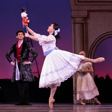 Naomi Le as Clara dancing with her Nutcracker. Photo by Chris Hardy