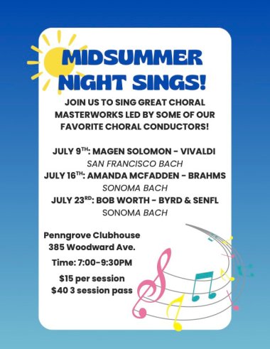 Join us for a night of singing with fellow choral music lovers led by Sonoma Bach’s Amanda McFadden!
