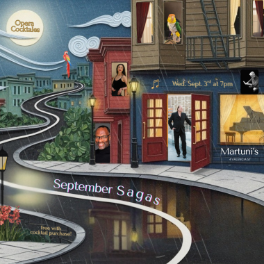 buildings along a reflective path towards the sky with pics of the performers and info about the event!