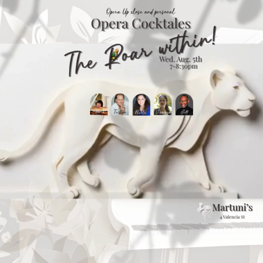 a walking papercut lion in the background with pictures of the performers and the title of the performance and information 