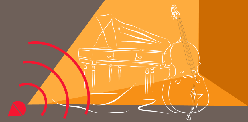 Radio signal, piano, bass