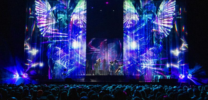 Björk on stage at the Chase Center