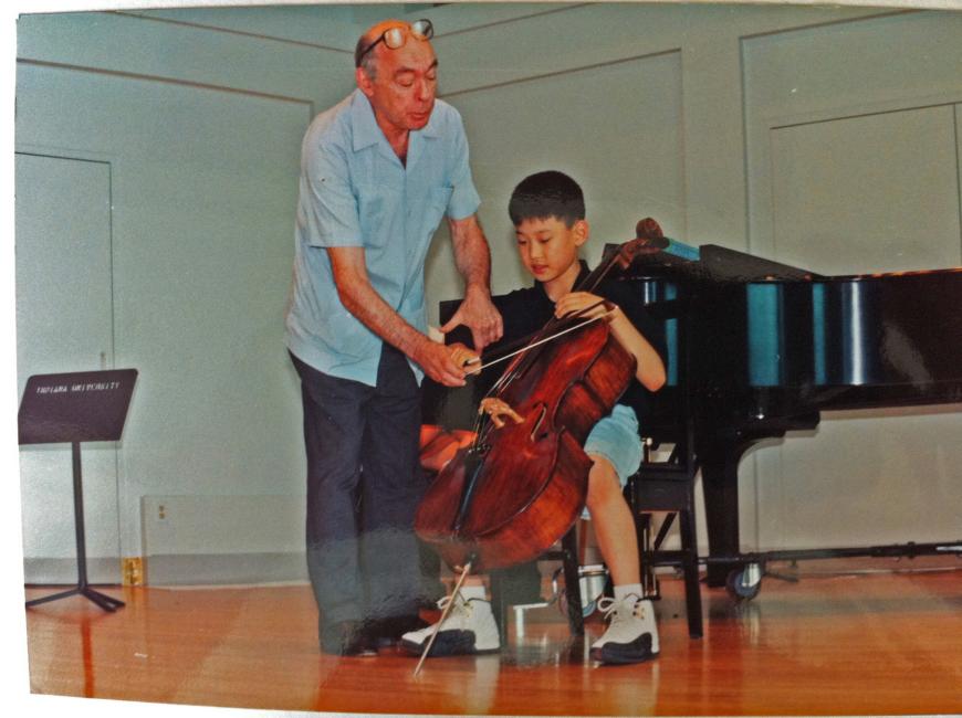 Kim, age 8, with János Starker