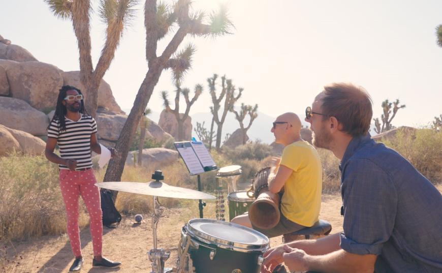 Kennedy Verrett, Danny Frankel, and Kyle Hanson prepare SoundCheckEarth