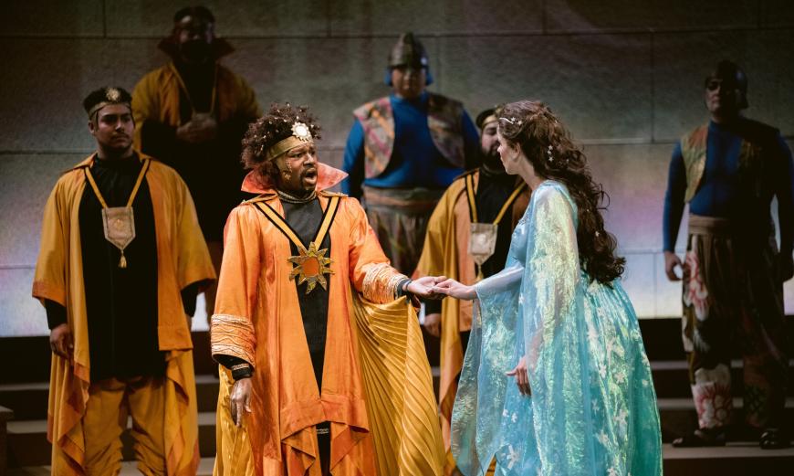 Edwin Jhamaal Davis as Sarastro and Chelsea Lehnea as Pamina