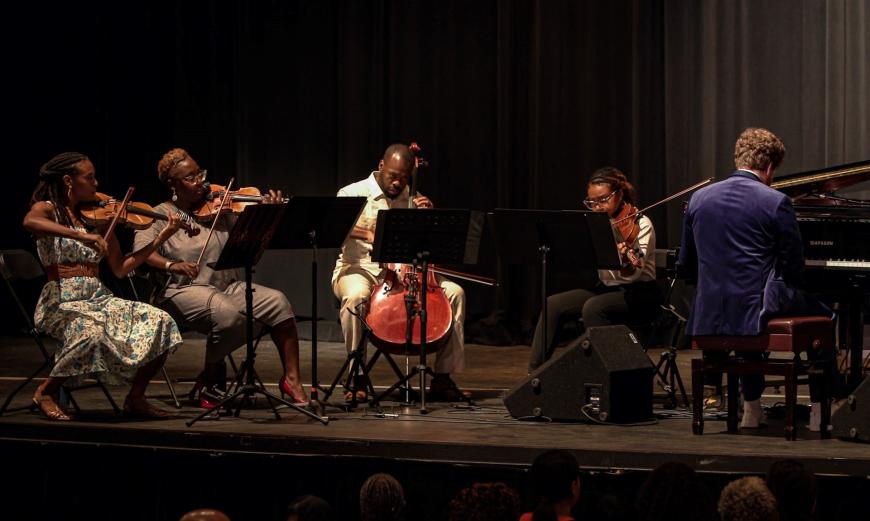 Miss Faye’s Bangin’ Black String Quartet and pianist Joe Warner