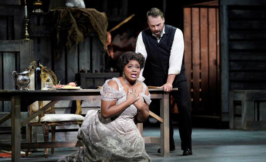 Angel Blue as Tosca and Ryan McKinny as Scarpia
