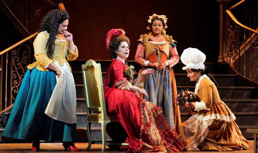 Janai Brugger as Susanna, Ana María Martínez as the Countess, Deepa Johnny as Barbarina, and Rihab Chaieb as Cherubino