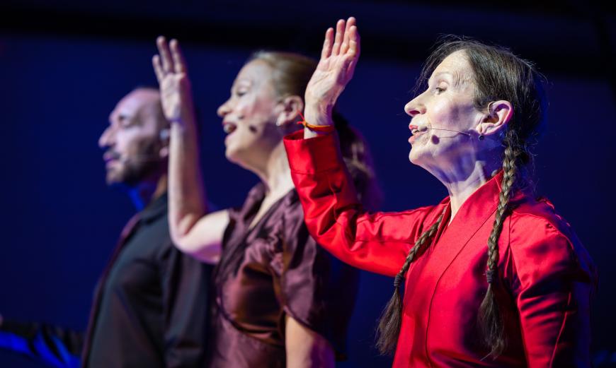 Theo Bleckmann, Kate Geissinger, and Meredith Monk