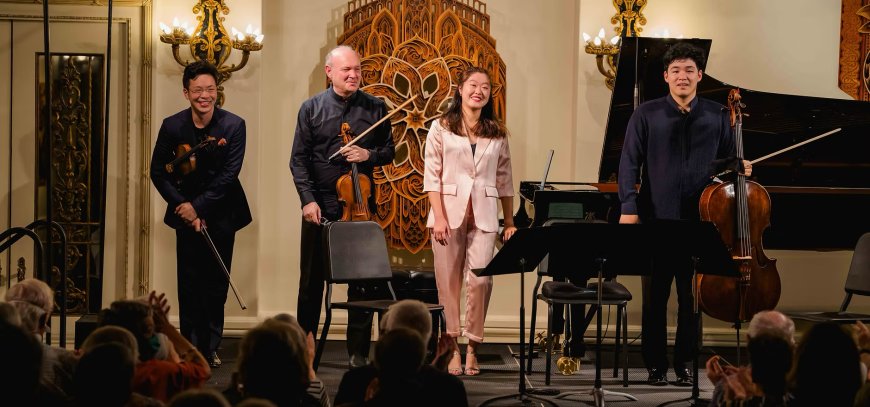 Zhang with violinist Paul Huang, violist Paul Neubauer, and cellist Andrew Byun | Courtesy of artist