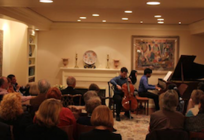 Cellist Matt Allen and pianist Yannick Rafalimanana perform at the Buksteins' ho