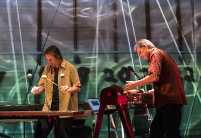 Dresher Davel Invented Instrument Duo plays on stage.