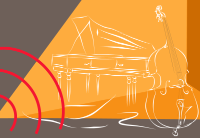 Radio signal, piano, bass