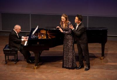 An image of Patricia Westley and Zhengyi Bai performing Brahms at the 2019 Schwabacher recital presented by San Francisco Opera Center and Merola Program.