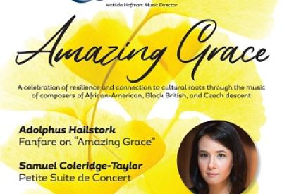 Concert title "Amazing Grace" with photo of guest artist Emily Senturia and program for concert