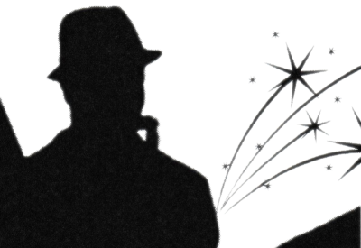 Saxophone player with New Year's Eve fireworks