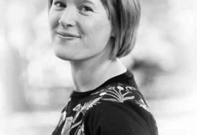 A black and white image of Anne Hege.