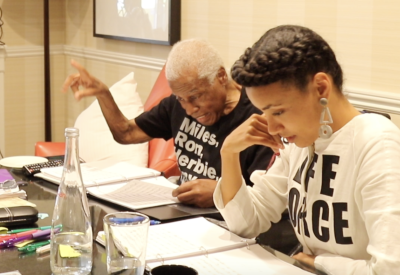 The West Coast Premiere of WAYNE SHORTER & ESPERANZA SPALDING'S...(Iphigenia) takes place at Cal Performances on Saturday, February 12, 2022.  Pictured: Wayne Shorter and esperanza spalding (credit: courtesy Real Magic)
