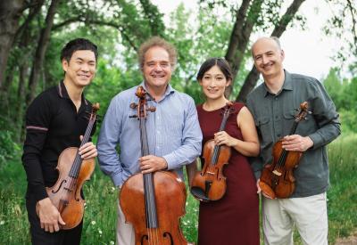 The Takács Quartet performs with pianist Steven Hough on Sunday, February 20, 2022. Pictured: the Takács Quartet (credit: Amanda Tipton)