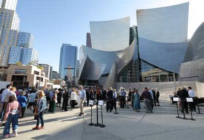 Crowd outside at Disney Hall