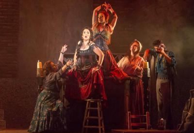 Fiery flamenco will join brilliant singing to ignite Opera San José’s production of Bizet’s "Carmen,” reimagined by Lillian Groag in a new collaboration with the acclaimed Flamenco Society of San José, at the California Theatre in San Jose (Feb. 12-27, 2022).  Pictured: Opera San José's 2016 production