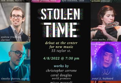 stolen time debut concert poster with musician photos