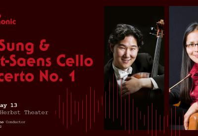 soloist Eric Sung and conductor Jessica Bejarano 