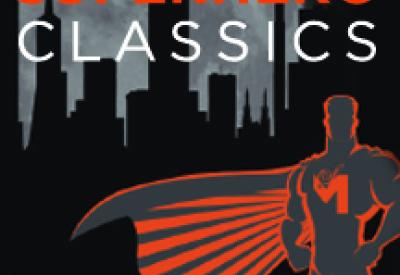 Superhero with cape and Marin Symphony emblem