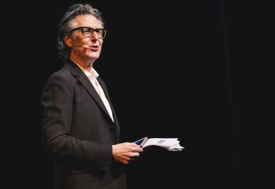 Ira Glass speaks Saturday, February 11, 2023 in Zellerbach Hall. (credit: Sandrasonik)