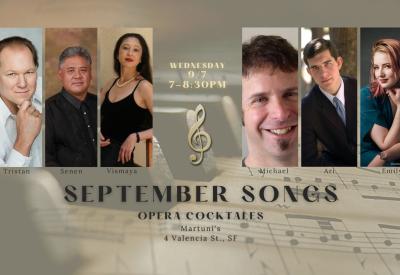 piano, sheet music and text about the event with tiled photos of the performers with the date and time