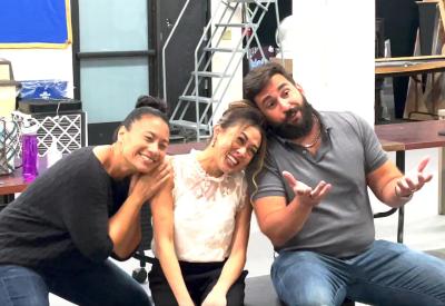 (Left to right) Linda Meeng as Rose, Marah Sotelo as Louise, and Will Giammona as Herbie shown in rehearsals for GYPSY IN CONCERT. Photo courtesy of 42nd Street Moon. 