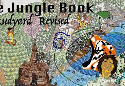 Image of boy, tiger, snake, other jungle animals