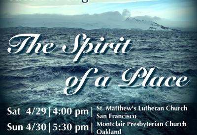 The Spirit of a Place with details of two concerts; picture of Antarctic ocean